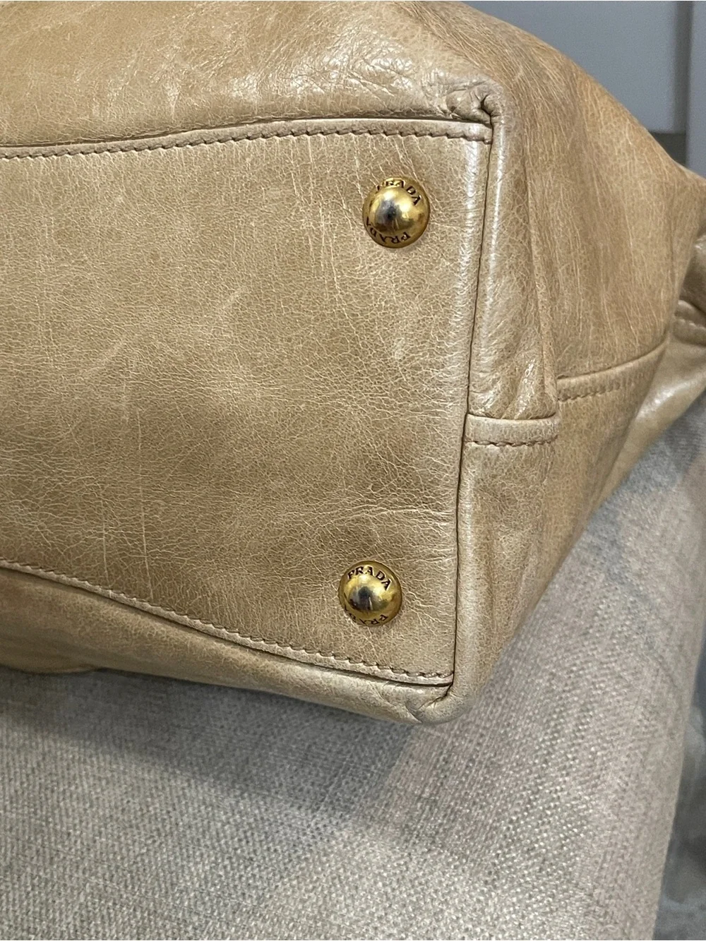 Prada Vitello Shine Distressed Leather Tote Handbag